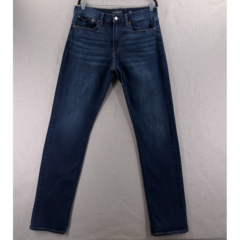 Lucky Brand 121 Slim Straight Jeans Men 34x34 Indigo Dark Wash Whiskered Denim *